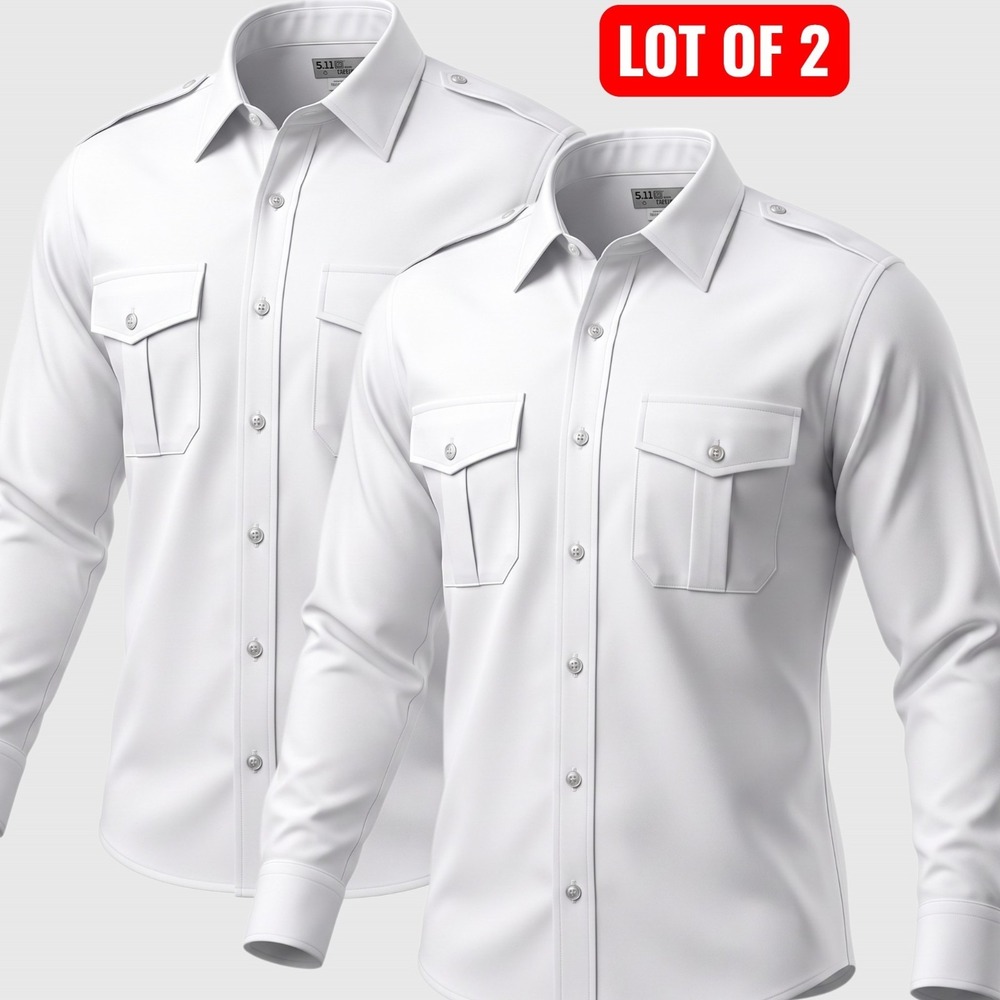 A Cut Above Pilot Uniform Shirt Mens 17.5 White Lot of 2 Long Sleeve Button Up